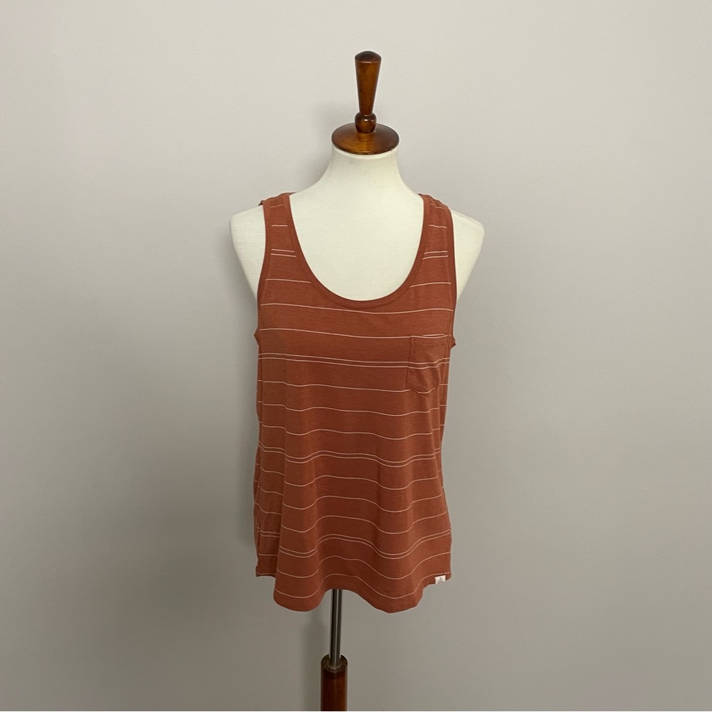 Prana Tank Top Foundation Scoop Neck Pocket Stretch Modal Striped Rust White